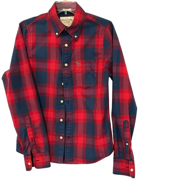 Abercrombie & Fitch Other - Abercrombie & Fitch Long Sleeve Button Muscle Shirt Red Blue Plaid Sz Small